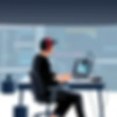 User Engaged in Music Editing A user engaged in online music editing with a laptop and headphones