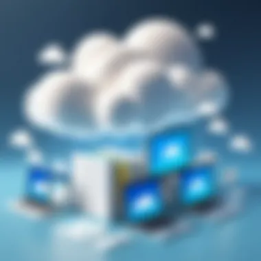 Cloud storage concept with digital files flying into the cloud