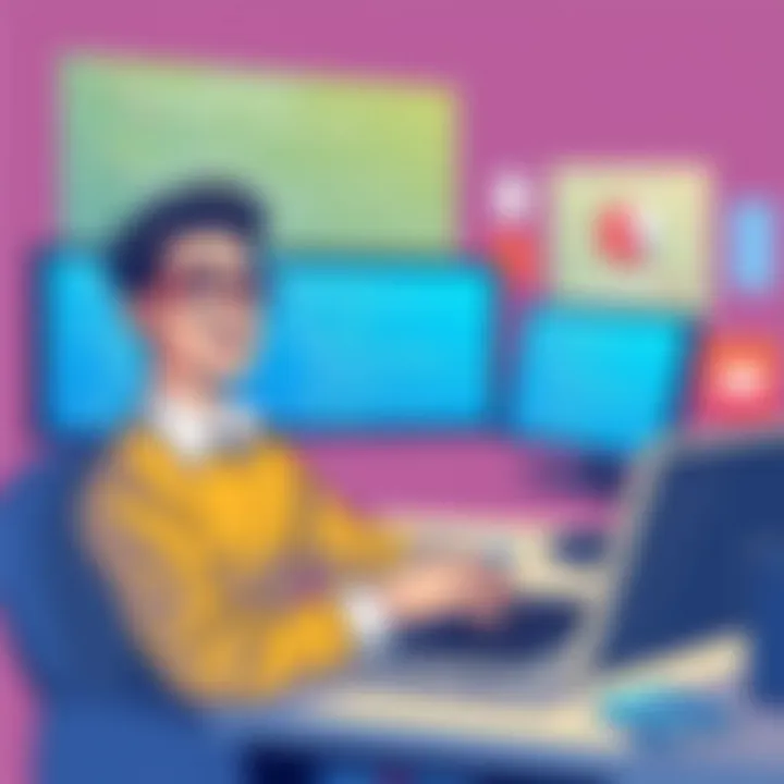 Boosting Productivity with Text Expander Tools Illustration of a satisfied professional using a text expander tool to enhance productivity.