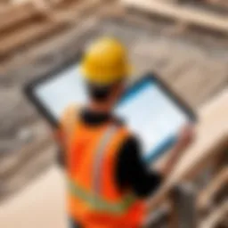 User navigating construction takeoff software on an iPad.