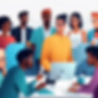 Seamless Online Collaboration A group of diverse individuals engaged in a seamless online collaboration.