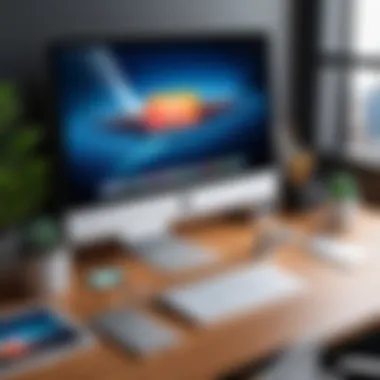 Creative Workspace with Mac and Design Apps Creative workspace featuring a Mac and design applications