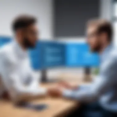 Professional Discussion on Software Options A professional discussing software options with a client