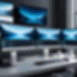 A sleek workspace showcasing multiple screens in use