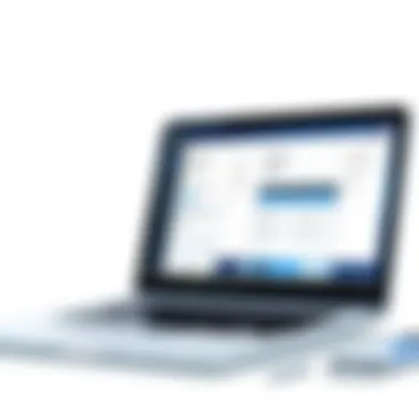 An illustration of invoicing software interface on a laptop.