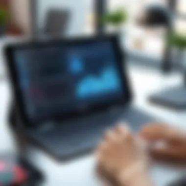 Utilizing POSIM for Sales Analysis A small business owner analyzing sales data on a tablet using POSIM software.