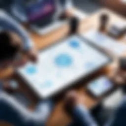 A strategic planning session in action, showcasing digital tools and collaborative efforts