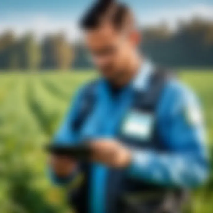 Pest control technician using Pest Pack on a mobile device