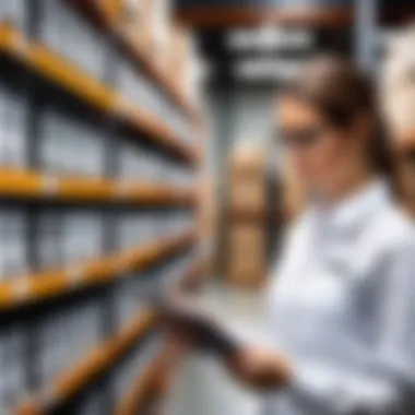 Warehouse staff utilizing barcode technology for stock management